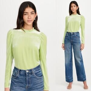 Ulla Johnson NWT $450 Marlene Velvet Long Sleeve Blouse Pistachio Green Size 2